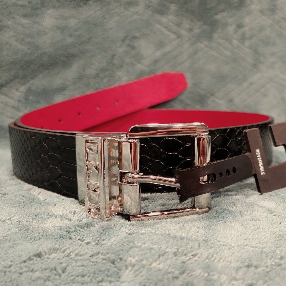 ❎SOLD❎🔥 *RARE* DKNY Men's Reversible Leather Belt, M/L, Red/Black - Picture 2 of 5